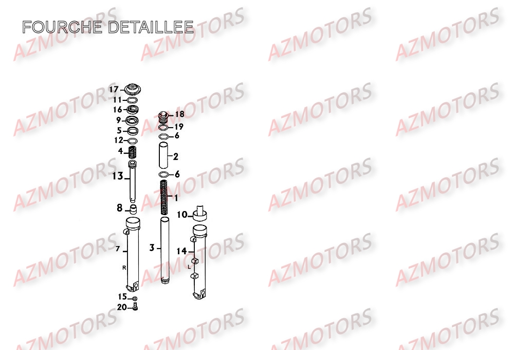 Fourche [detail] KYMCO Pièces Scooter Kymco XCITING 250 AFI 4T EURO II